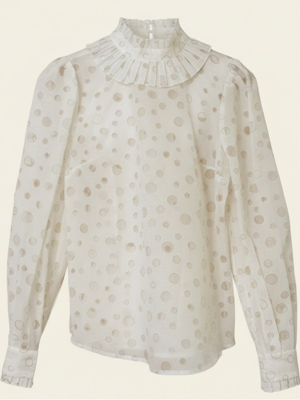 Sheer White Silver Metallic Dot Blouse S/M - Possibly Fabrique Hypatia LIKE NEW